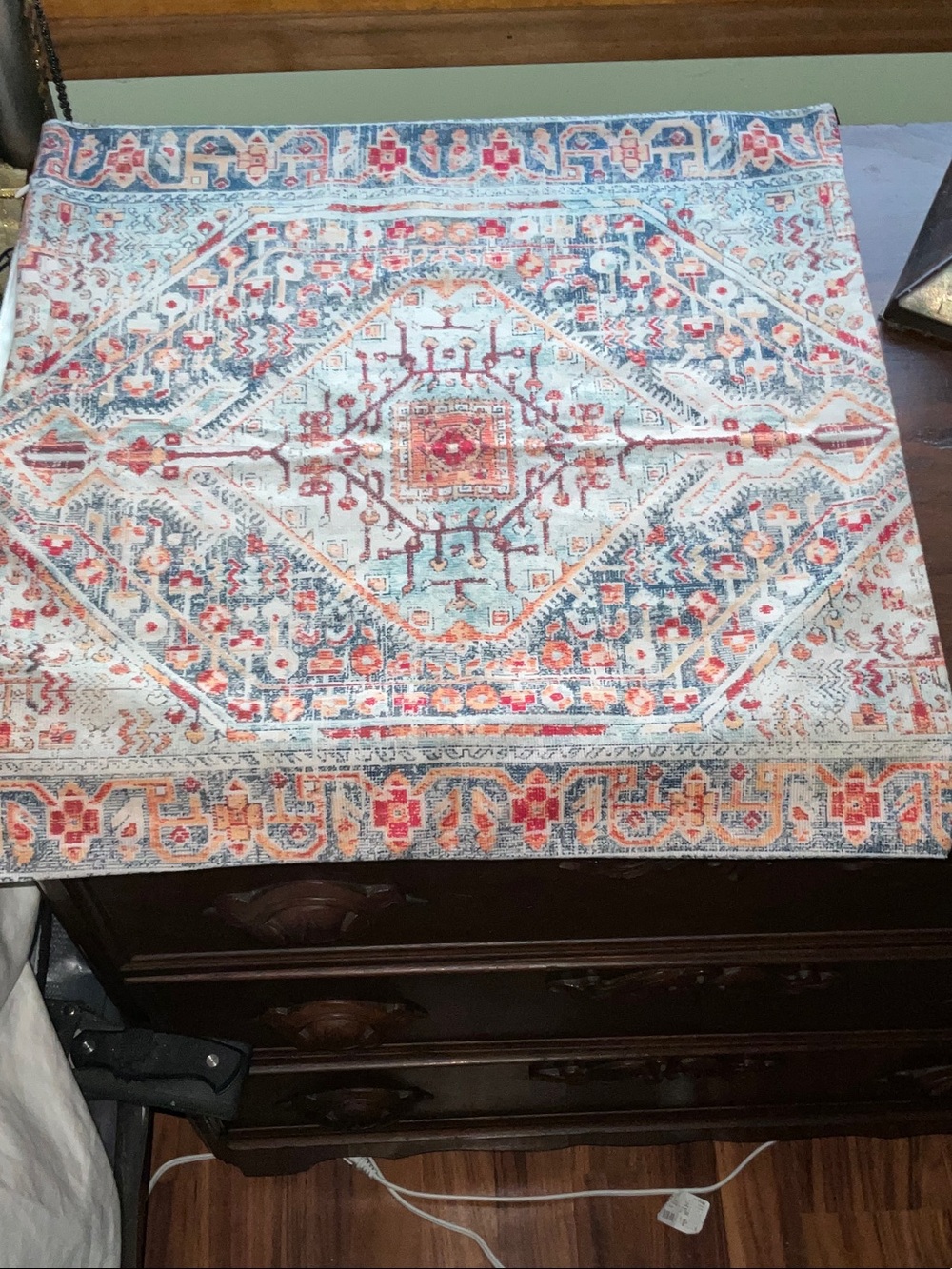 Decorative Bohemian Medallion Pillow Cover in Aqua and Coral 18x18”